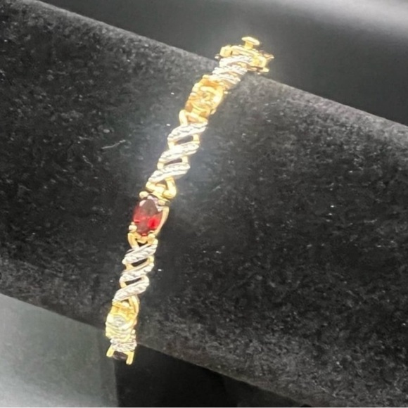 925 Sterling Silver Two-Tone Multi-Gemstone Hinged Bangle Bracelet - Picture 15 of 17